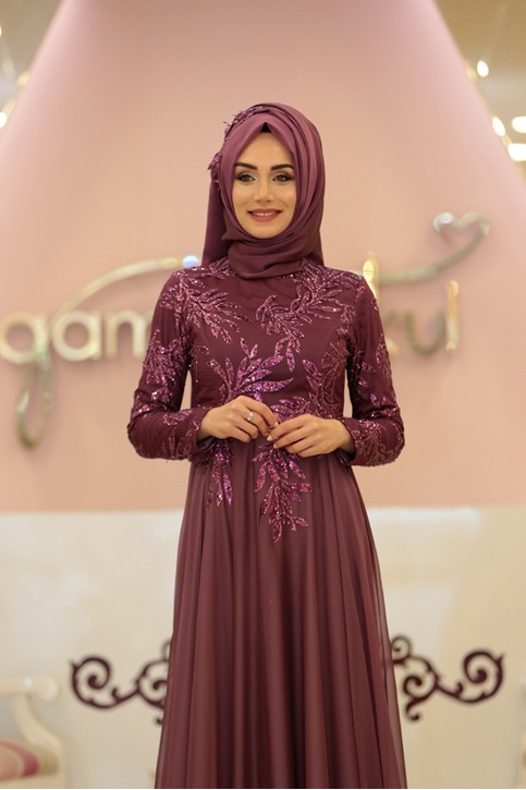 Yaprak Şifon Abiye Gül kurusu