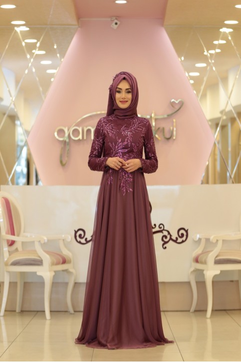 Yaprak Şifon Abiye Gül kurusu