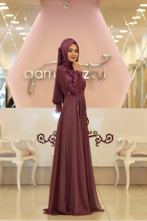 Yaprak Şifon Abiye Gül kurusu