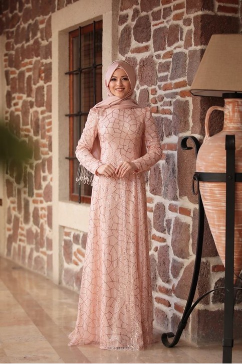 Payetli Dantel Abiye Pudra